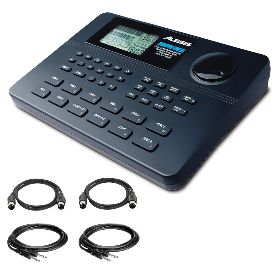 Alesis SR16 Drum Machine Bundle with 2 Instrument & 2 MIDI Cables