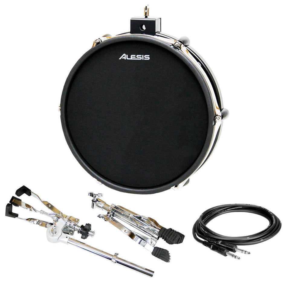Alesis 12" Dual Zone Mesh Drum Pad w/ Snare Stand & 1/4" TRS Cable Bundle