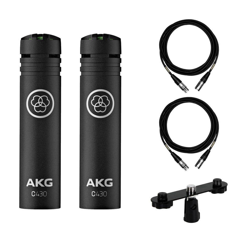 AKG C430 Microphone Stereo Pair w/ Mogami XLR Cables & Stereo Bar Bundle