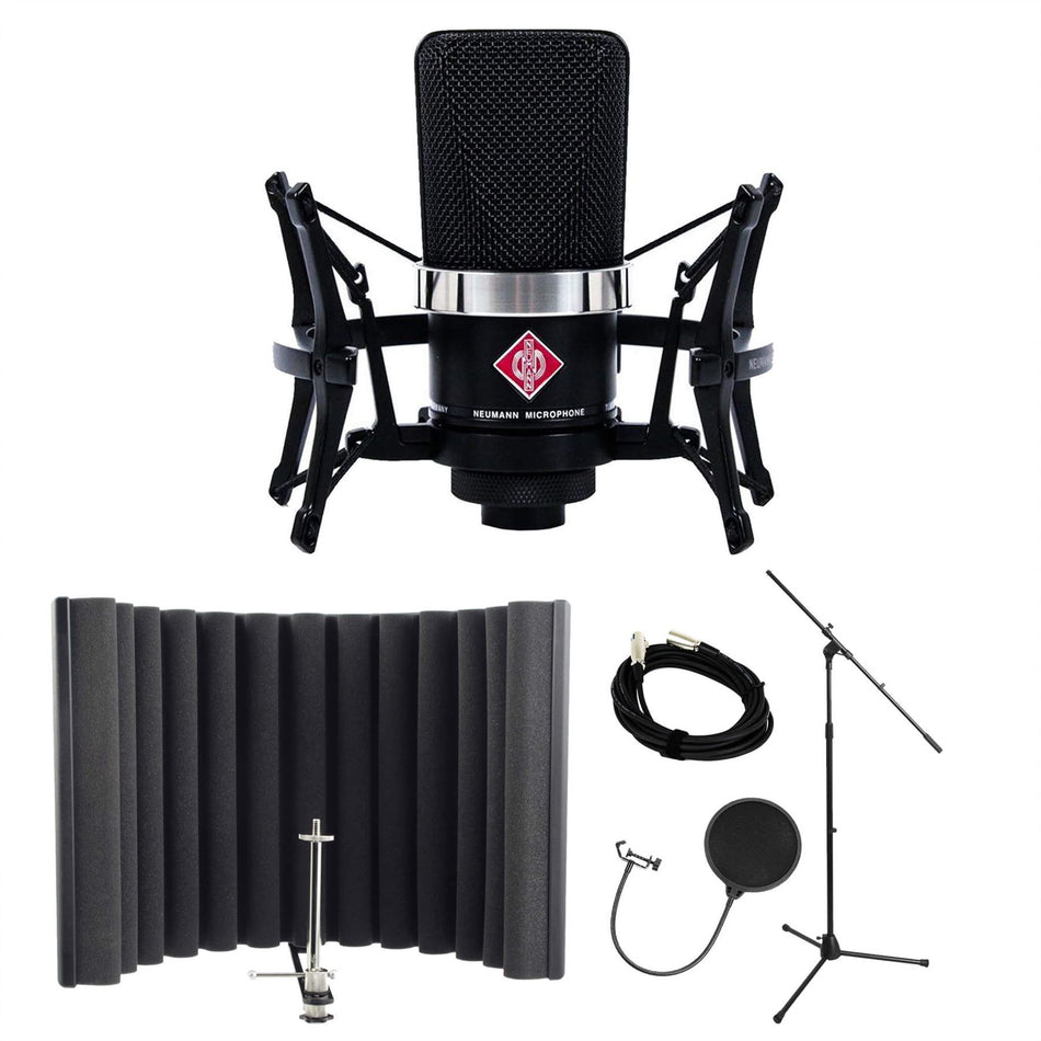 Neumann TLM 102 Black Microphone Studio Set Bundle with RF-X, Pop Filter, Stand & Cable
