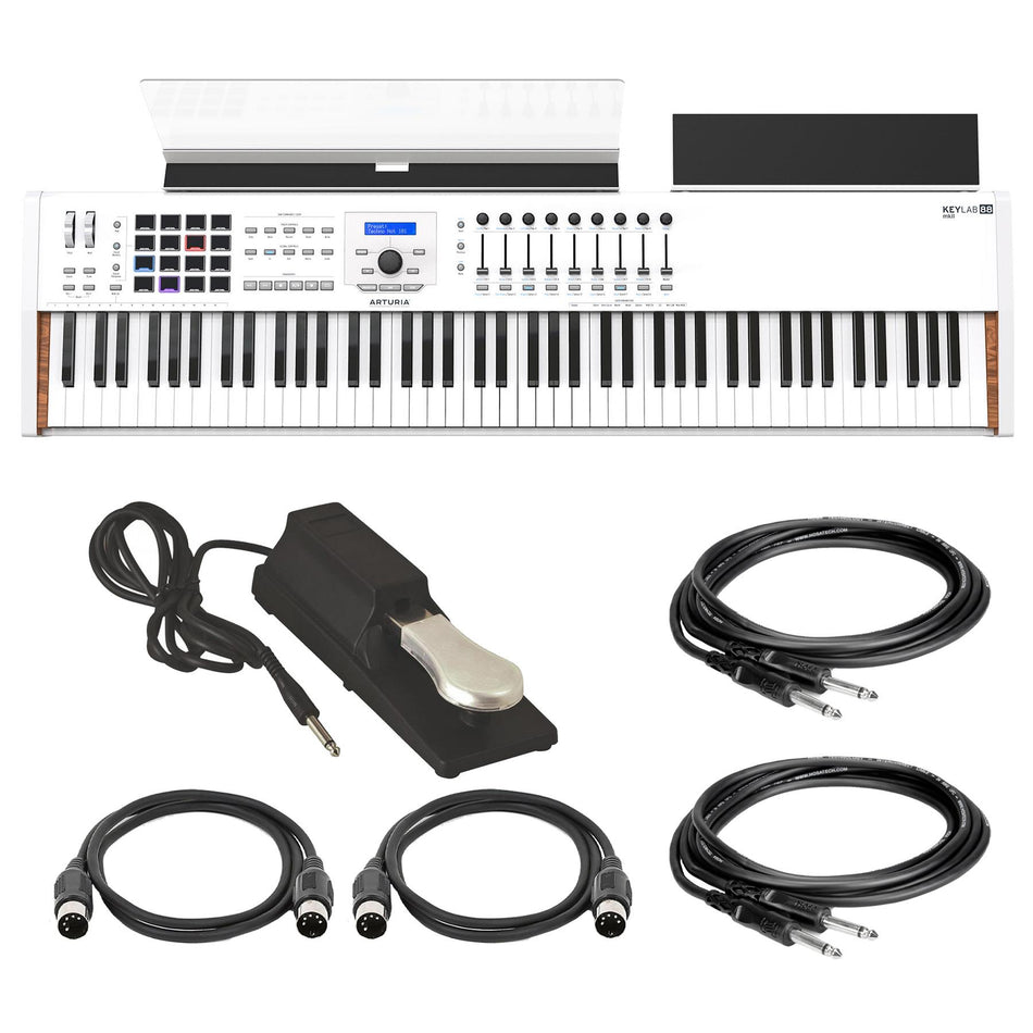 Arturia KeyLab 88 MKII Controller w/ Sustain Pedal and Cables Bundle