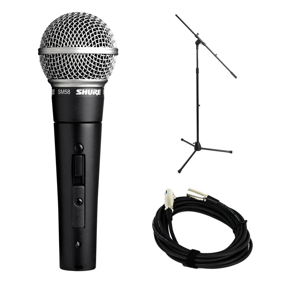 Shure SM58S Vocal Microphone with On/Off Switch Bundle with XLR Cable & Stand