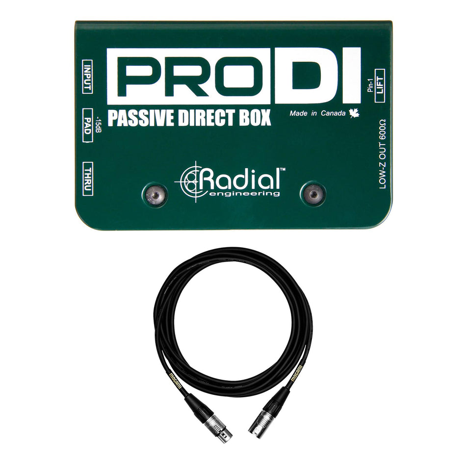 Radial Engineering PRO DI w/ Premium 15-foot XLR Mogami Microphone Cable Bundle