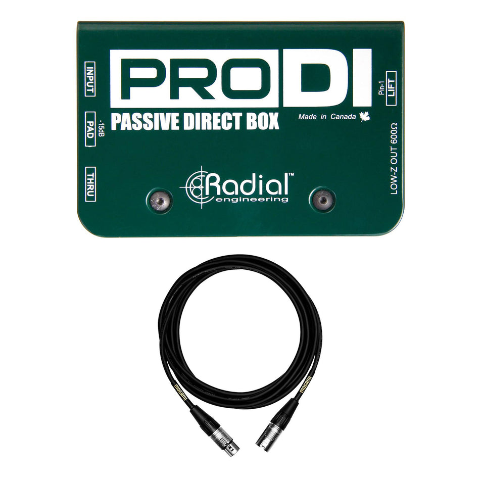 Radial Engineering ProDI Direct Box Bundle with Mogami XLR Microphone Cable