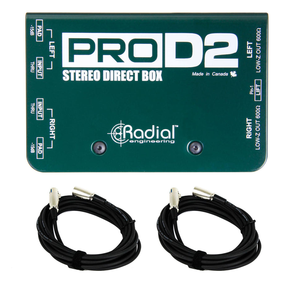 Radial Engineering ProD2 Stere Passive Direct Box Bundle with XLR Cables