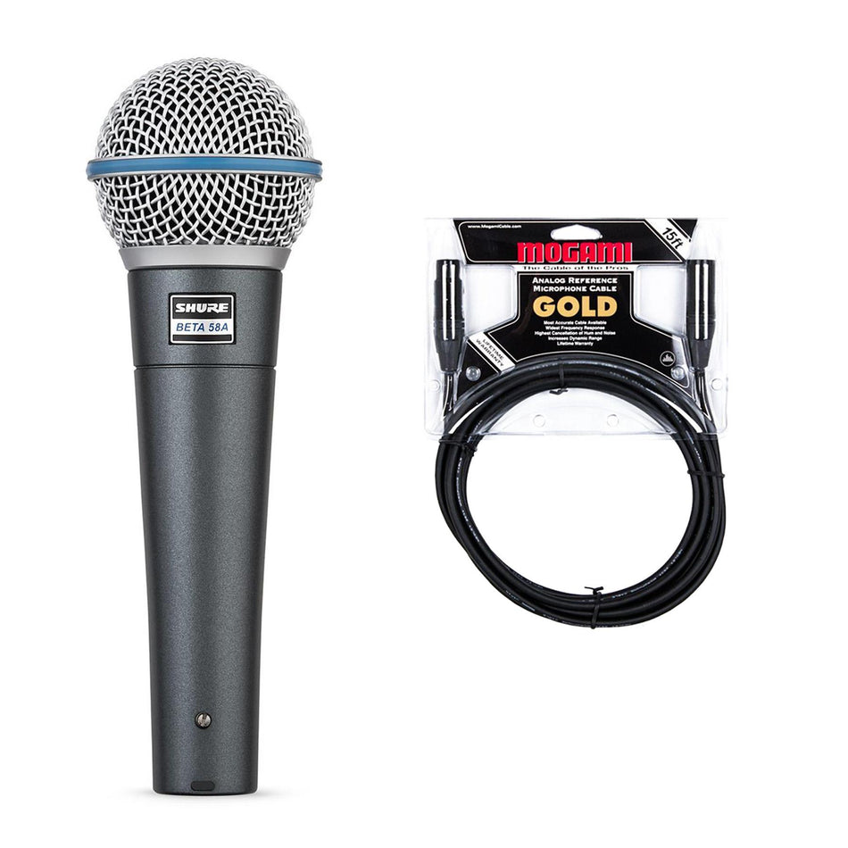 Shure Beta 58A Dynamic Live Vocal Microphone Bundle with Mogami Gold XLR Cable