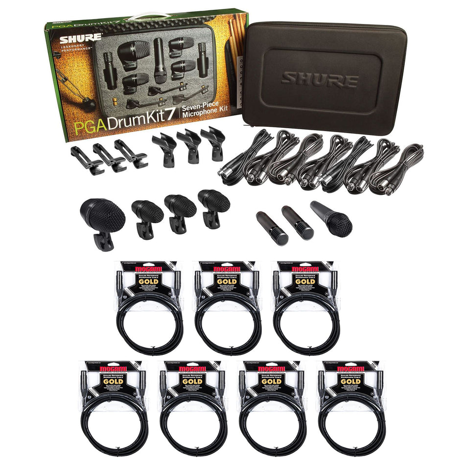 Shure PGADRUMKIT7 7-Piece Drum Microphone Kit Bundle with Mogami Gold XLR Cables