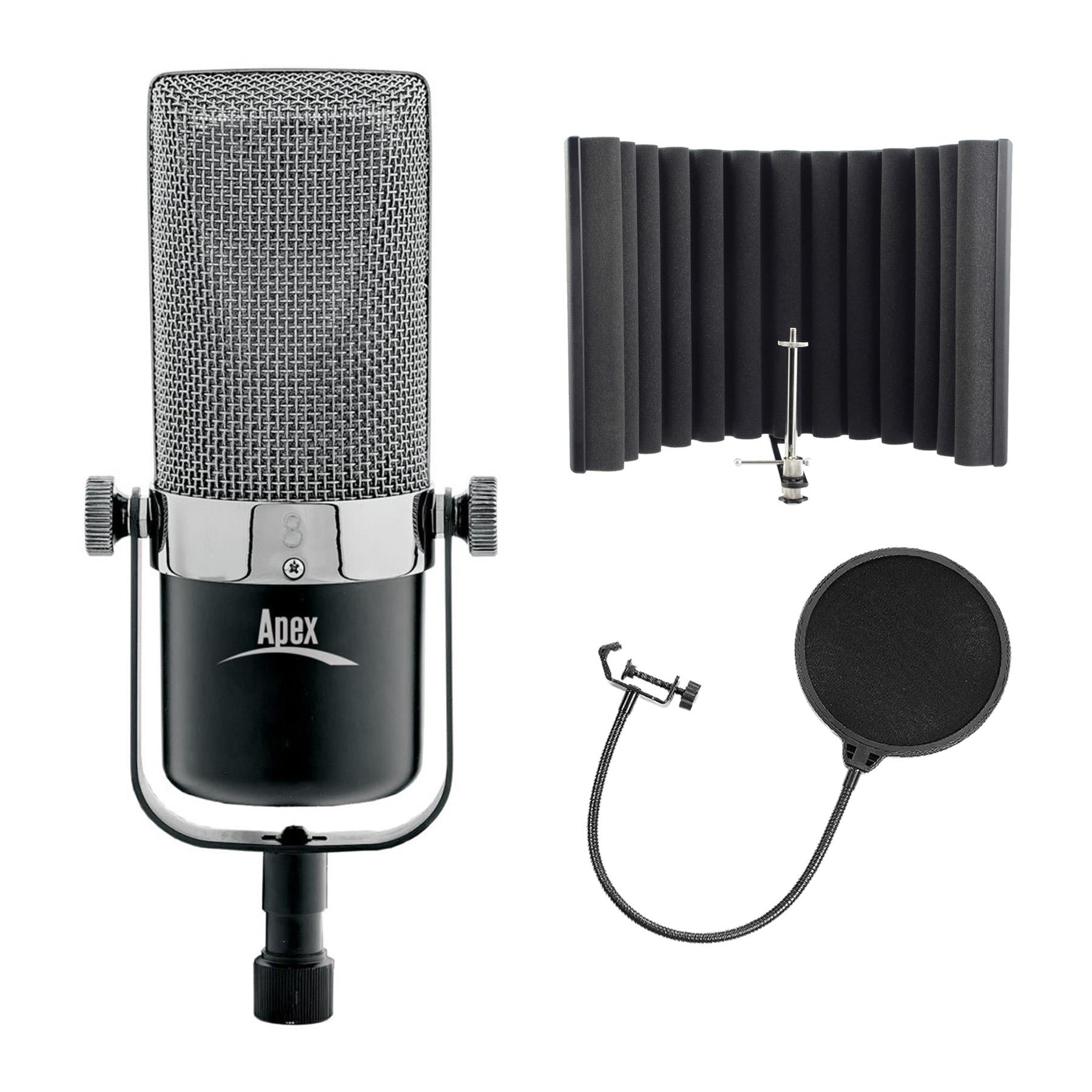 Apex 210B Ribbon Microphone w/ Pop Filter, sE Electronics RF-X Bundle ...