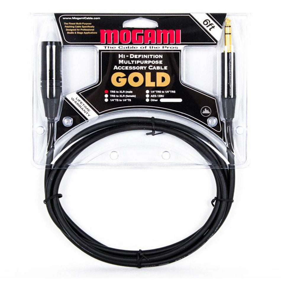 Mogami Gold 1/4" TRS to XLRM (Male) Balanced Patch Cable, 6 Foot