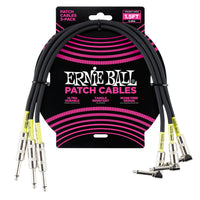 Ernie Ball 6076 3-Pack Black 18-Inch Straight to Right Angle 1/4" TS Patch Cables