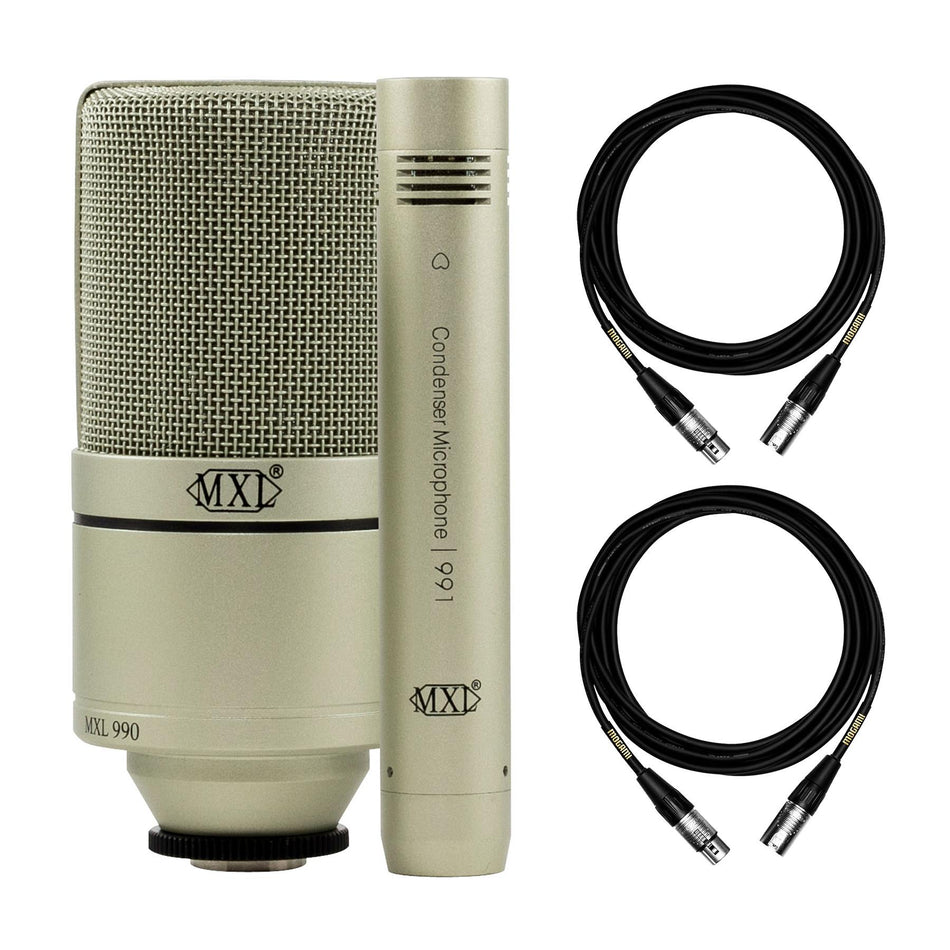 MXL990 991 Microphone Recording Pack w/ 2 Mogami 15-foot XLR Cables Bundle