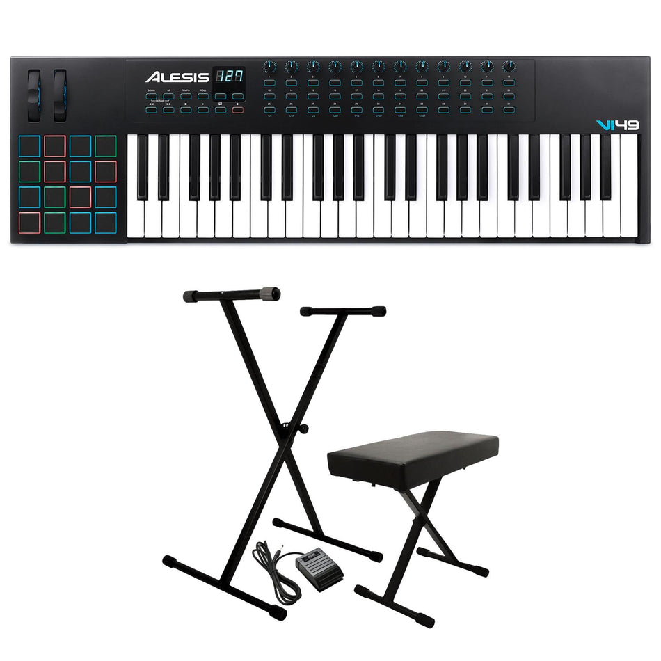 Alesis VI49 USB Keyboard Controller w/ Keyboard Stand, Stool, Sustain Pedal