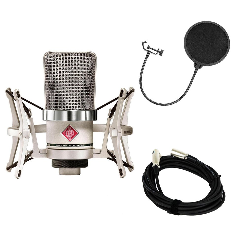 Neumann TLM 102 Microphone Studio Set Nickel w/ XLR Cable & Pop Filter Bundle
