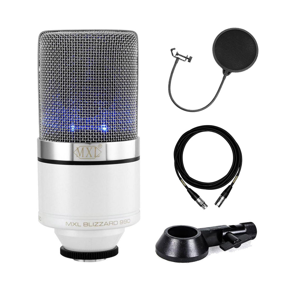 MXL 990 Blizzard Microphone w/ 15-foot Mogami XLR Cable and Pop Filter Bundle