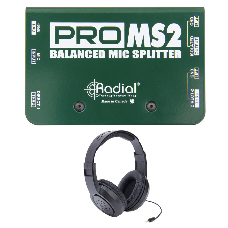 Radial Engineering ProMS2 Passive Microphone Splitter Bundle with Samson Headphones