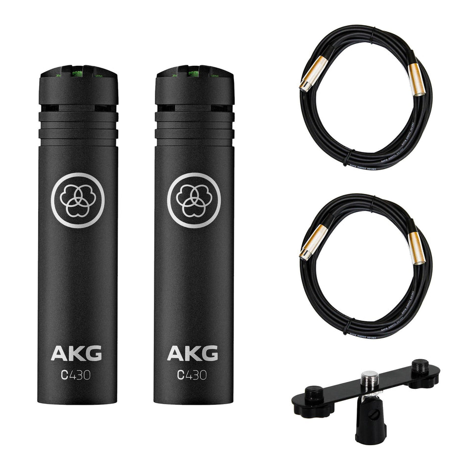 AKG C430 Microphone Stereo Pair w/ XLR Cables & Stereo Bar Bundle