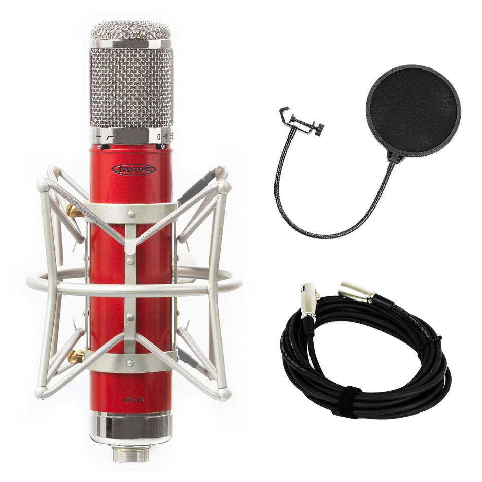 Avantone CV12 Tube Microphone Bundle with 20-foot XLR Cable and Pop Filter