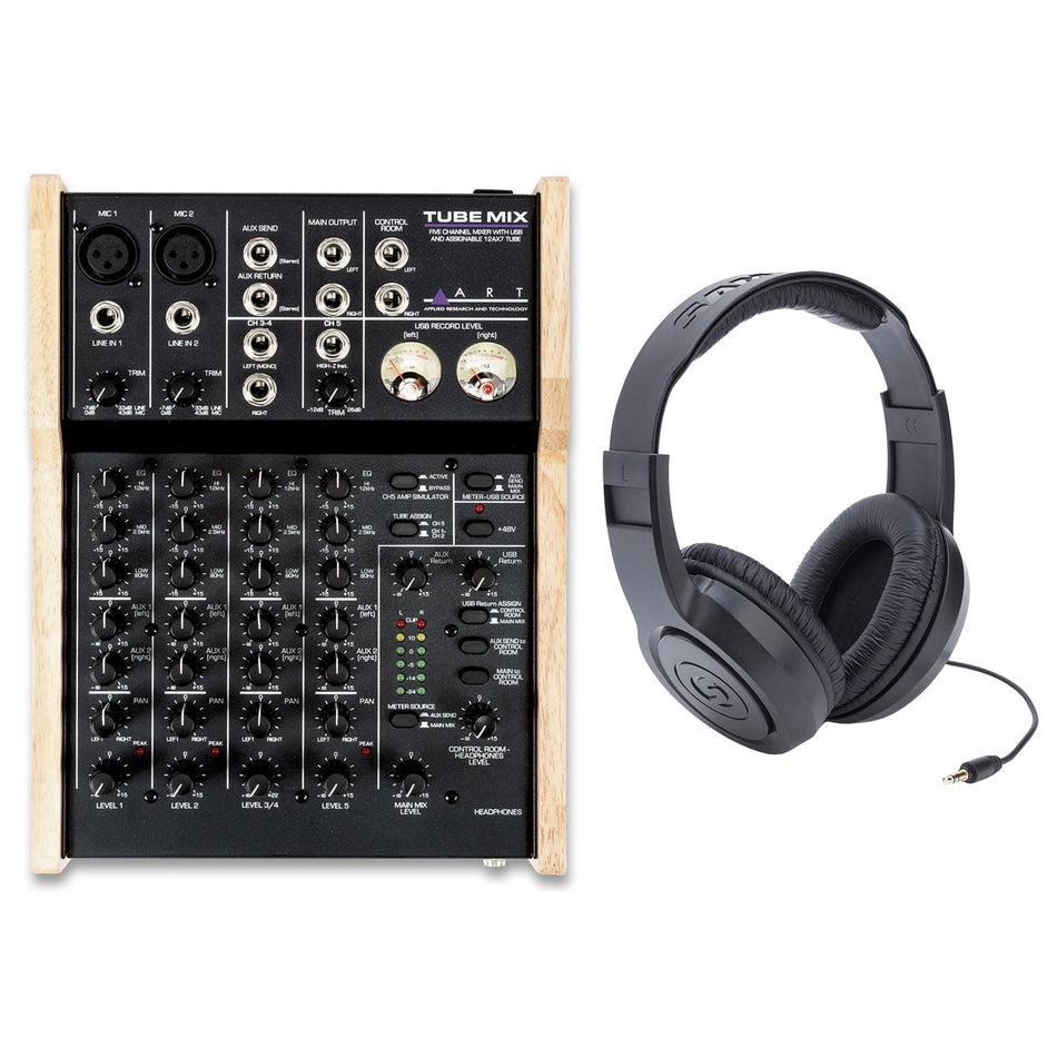 ART TubeMix 5-Channel Mixer Bundle with Samson SR350 Headphones