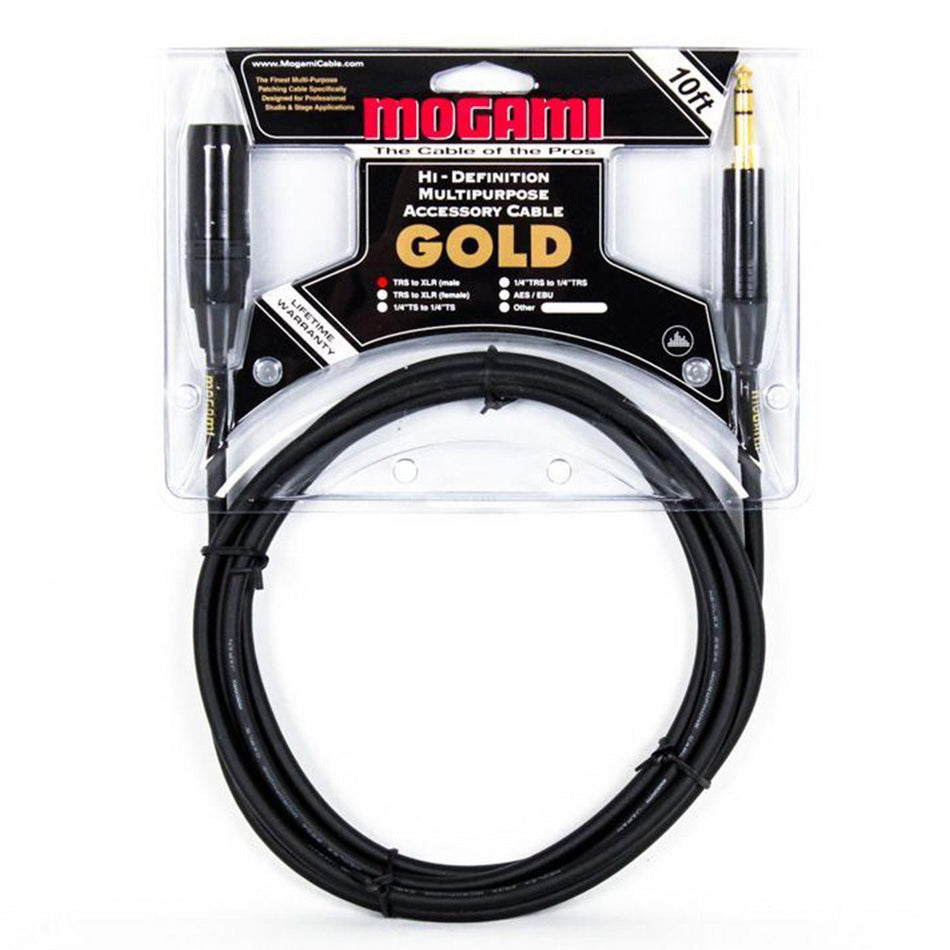 Mogami Gold 1/4" TRS to XLRM (Male) Balanced Patch Cable, 10 Foot