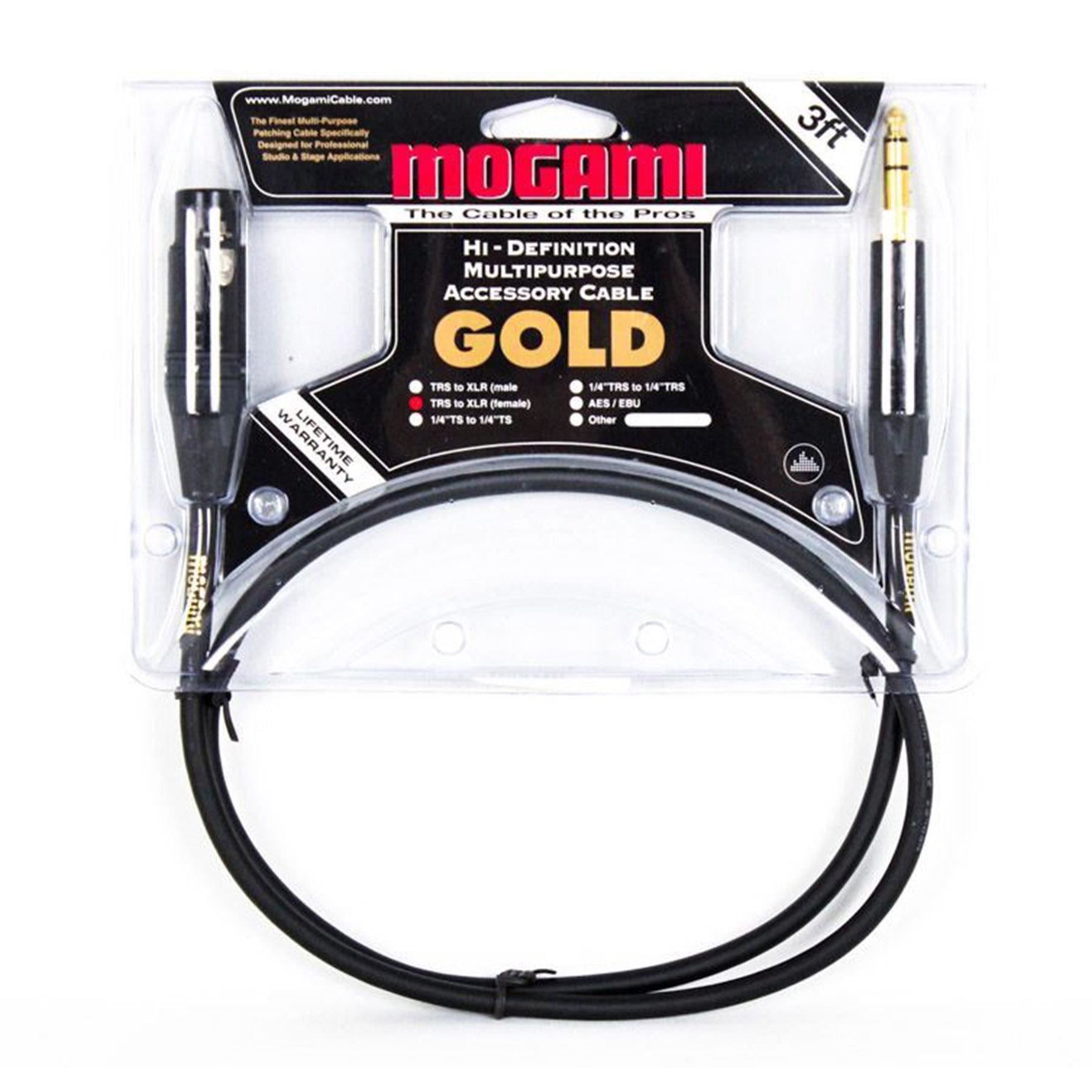 Mogami 3-foot Gold TRS-XLRF Cable for Powered Speakers XLR Female