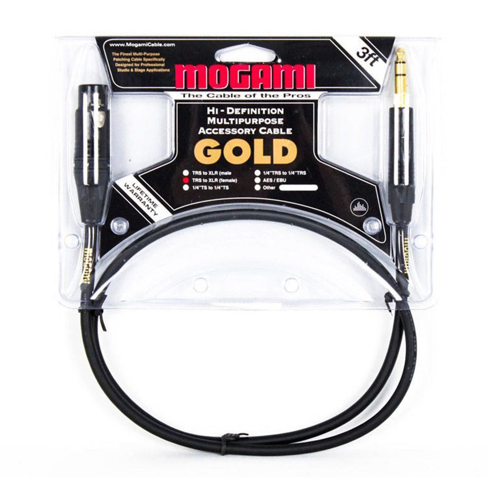 Mogami 3-foot Gold TRS-XLRF Cable for Powered Speakers XLR Female - 3' 3ft